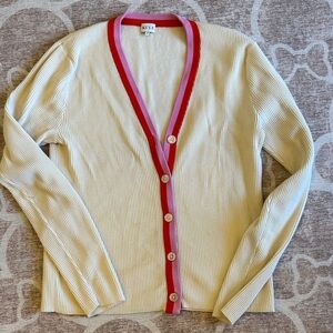 KULE Cream and Red Cardigan with Pink Trim